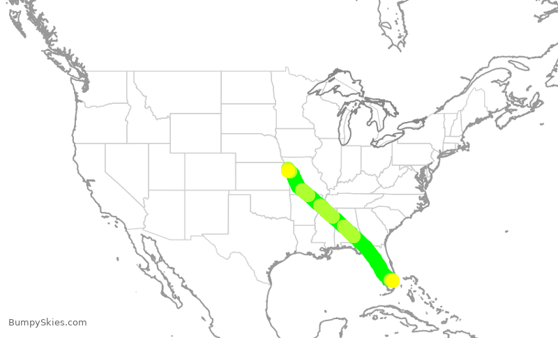 Turbulence forecast map for SWA1434, FLL to MCI