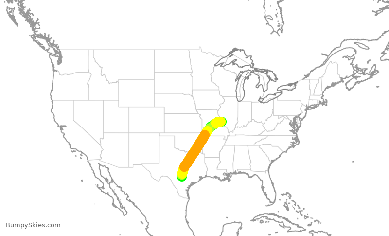 Turbulence forecast map for SWA1436, SAT to STL