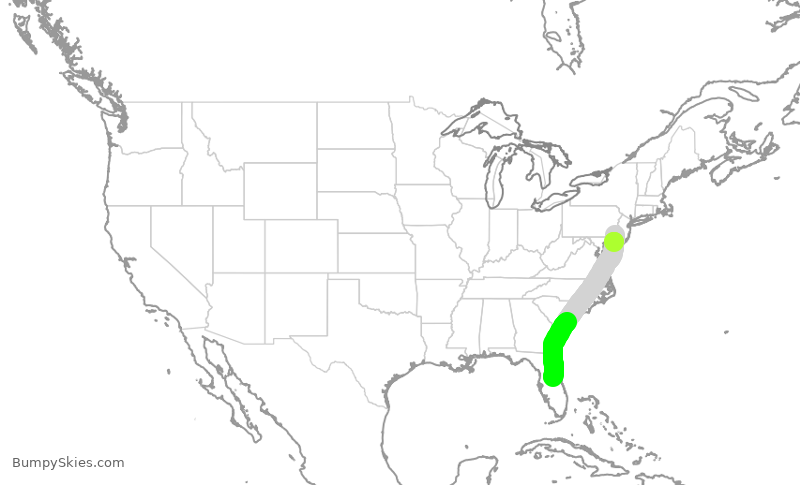 Turbulence forecast map for SWA1437, PHL to MCO