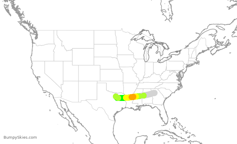 Turbulence forecast map for SWA1439, ATL to DAL