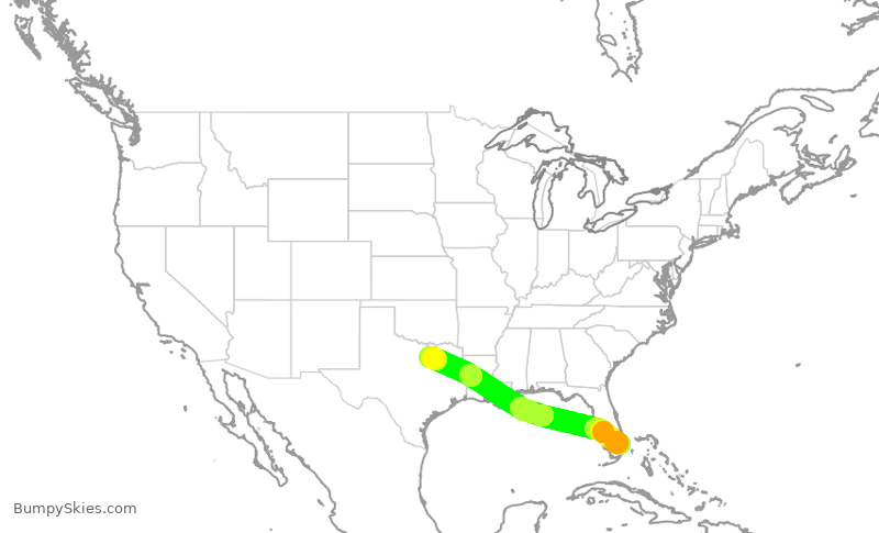 Turbulence forecast map for SWA1439, FLL to DAL