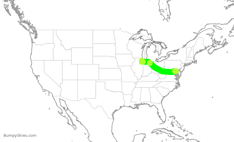 Turbulence forecast map for SWA143, BWI to MDW