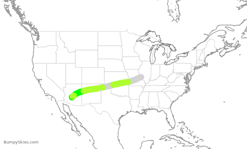 Turbulence forecast map for SWA143, STL to PHX