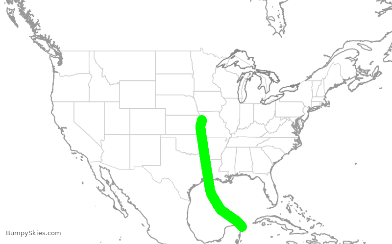 Turbulence forecast map for SWA144, MCI to CUN