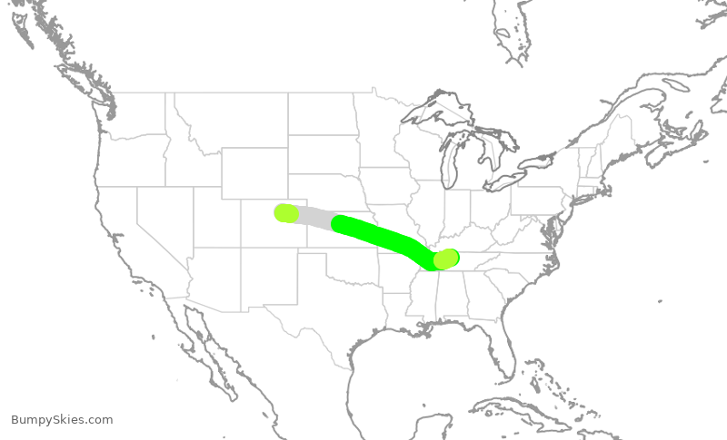 Turbulence forecast map for SWA1458, DEN to BNA