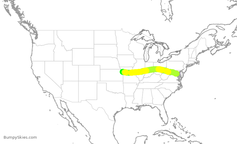 Turbulence forecast map for SWA1458, MCI to DCA