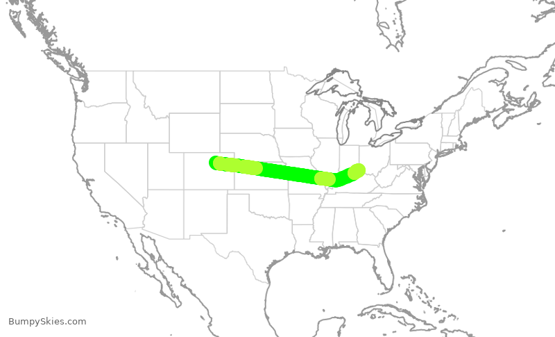 Turbulence forecast map for SWA1459, DEN to CVG