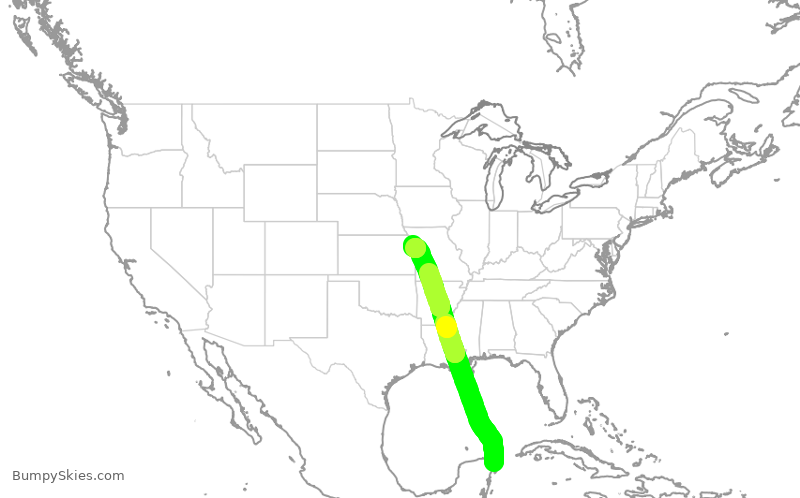 Turbulence forecast map for SWA145, CUN to MCI
