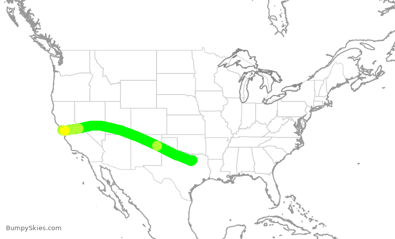 Turbulence forecast map for SWA1462, DAL to SFO