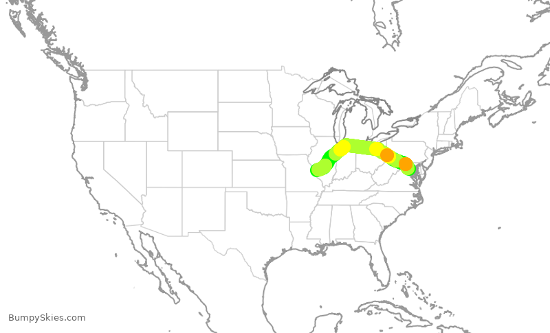 Turbulence forecast map for SWA1462, DCA to STL