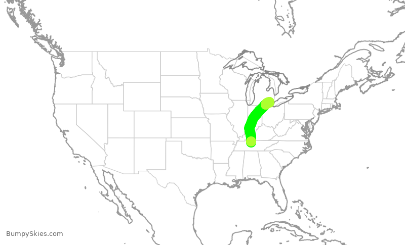 Turbulence forecast map for SWA1464, BNA to DTW