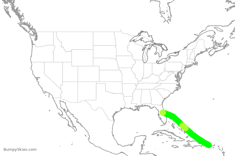 Turbulence forecast map for SWA1465, MCO to SJU