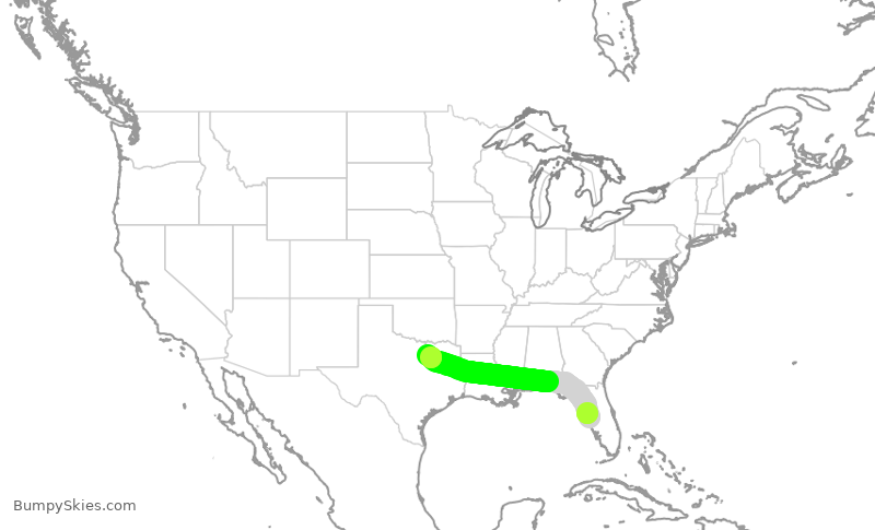 Turbulence forecast map for SWA1466, TPA to DAL