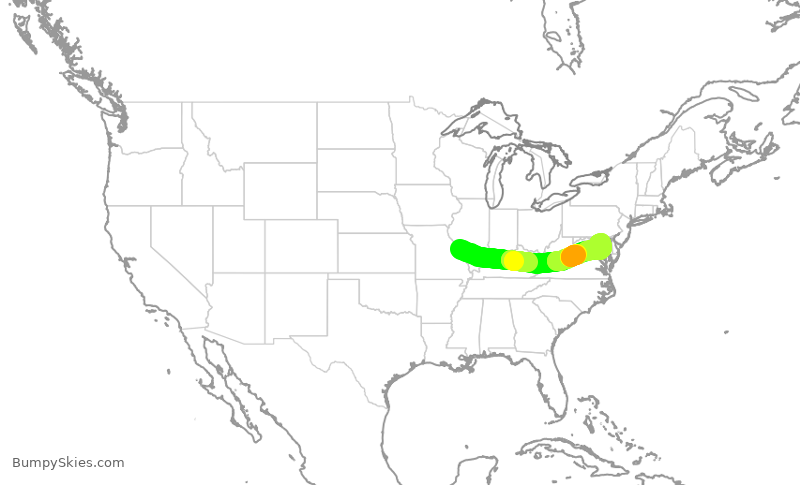 Turbulence forecast map for SWA1469, STL to BWI