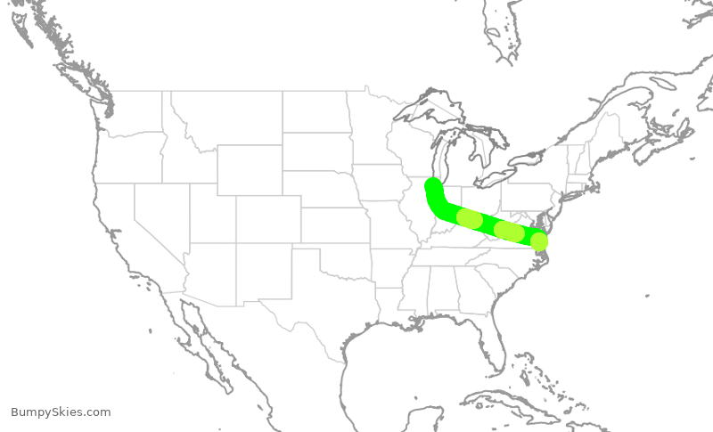 Turbulence forecast map for SWA1470, MDW to ORF