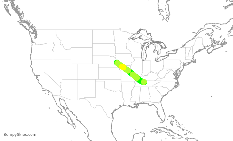 Turbulence forecast map for SWA1472, BNA to OMA