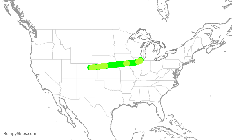 Turbulence forecast map for SWA1475, DEN to MDW
