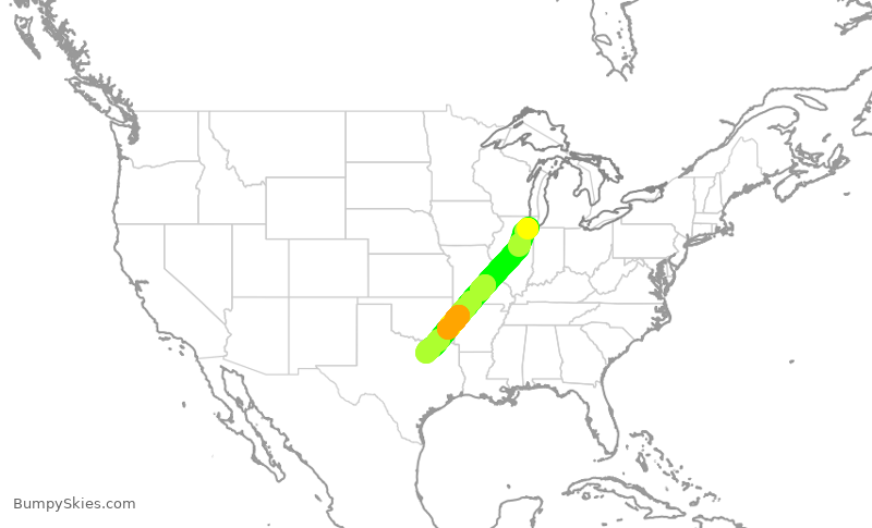 Turbulence forecast map for SWA147, MDW to DAL