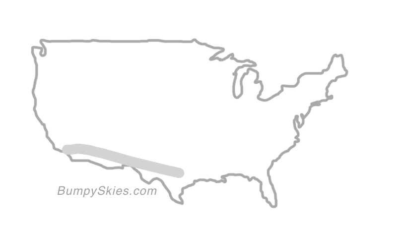 Map of continental US with illustrated flight path and turbulence forecast (described in text below)