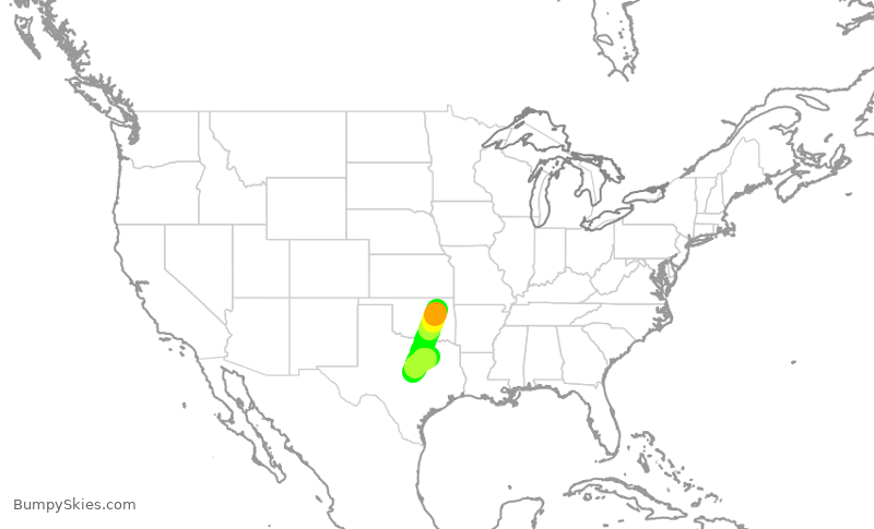 Turbulence forecast map for SWA1482, TUL to DAL