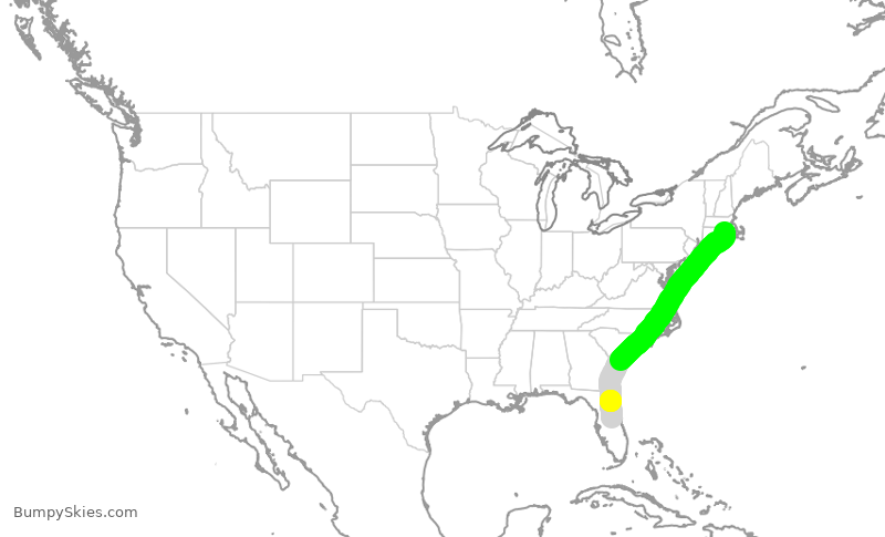 Turbulence forecast map for SWA1484, MCO to PVD