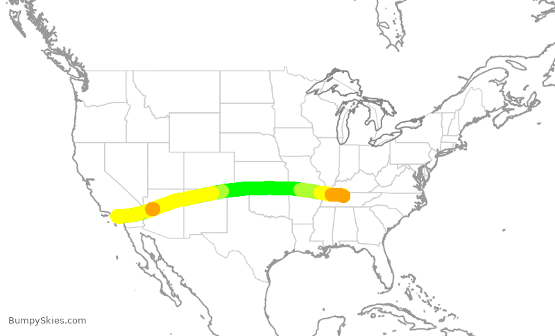 Turbulence forecast map for SWA1486, BNA to LGB