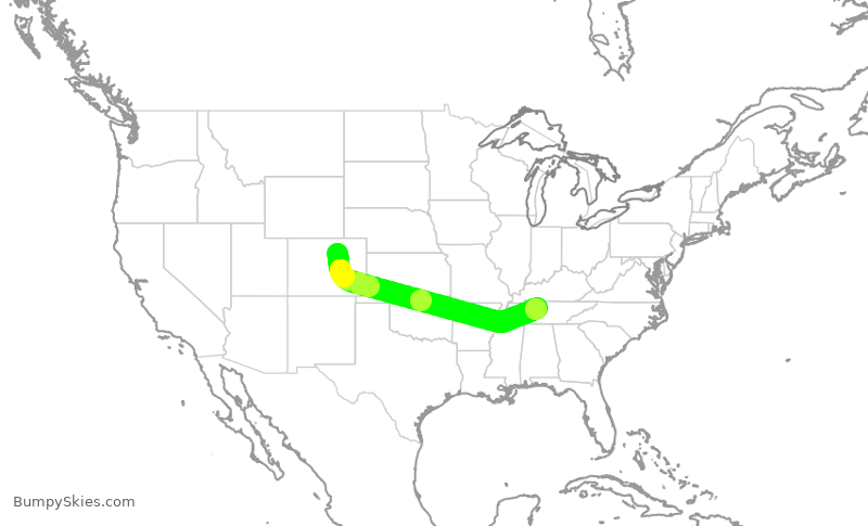 Turbulence forecast map for SWA1488, DEN to BNA