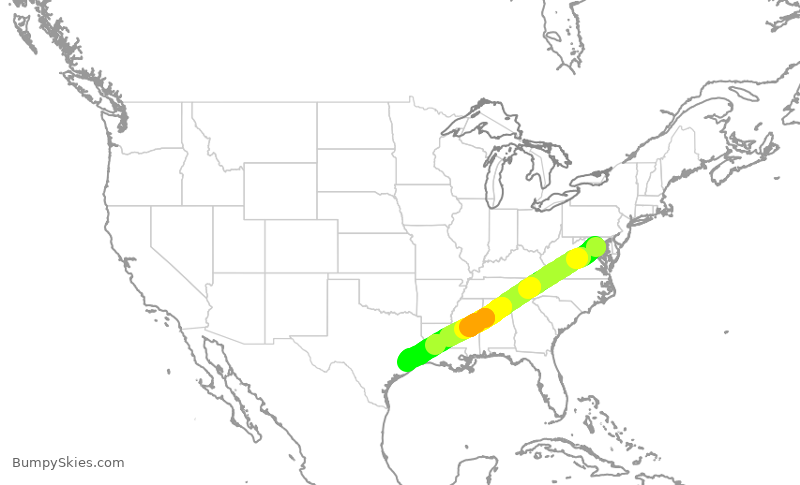 Turbulence forecast map for SWA1495, DCA to HOU