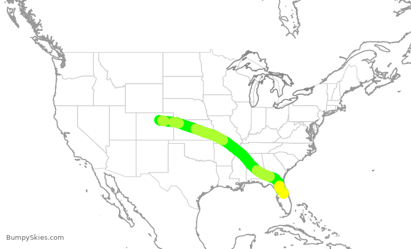 Turbulence forecast map for SWA1495, DEN to MCO
