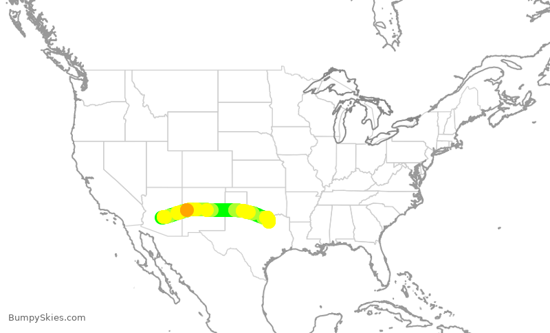 Turbulence forecast map for SWA1497, PHX to DAL