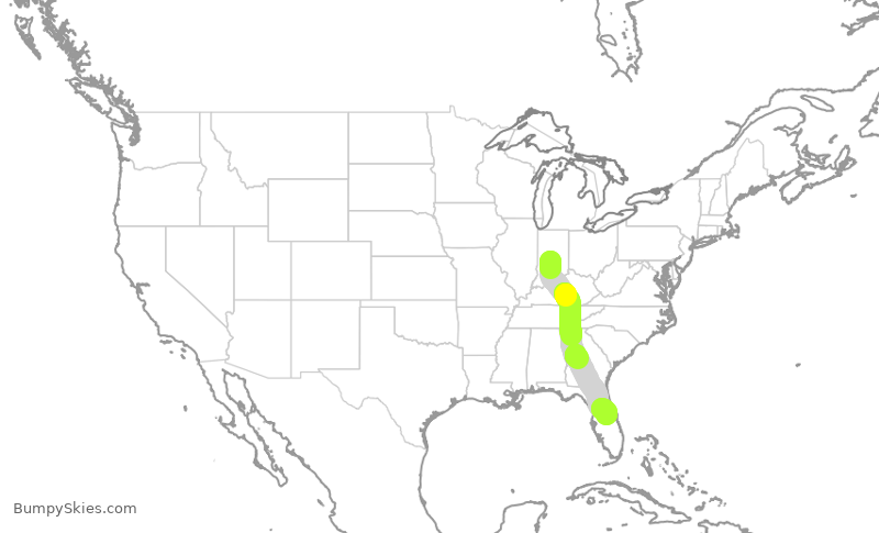 Turbulence forecast map for SWA1498, IND to MCO