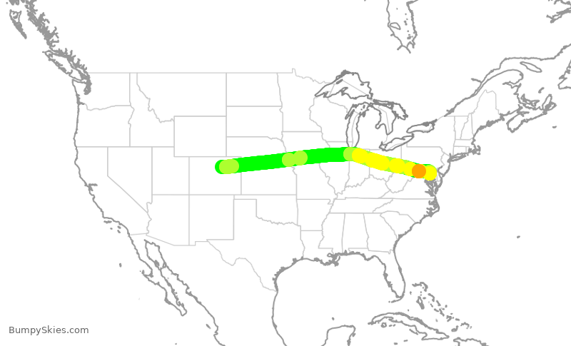 Turbulence forecast map for SWA1499, DEN to BWI