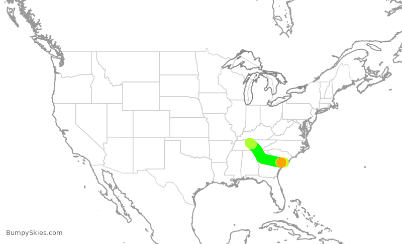 Turbulence forecast map for SWA1503, CHS to BNA