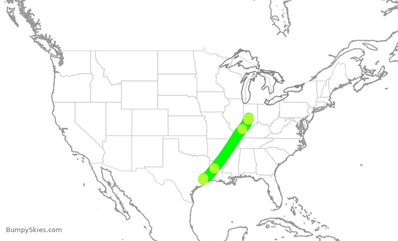 Turbulence forecast map for SWA1504, IND to HOU