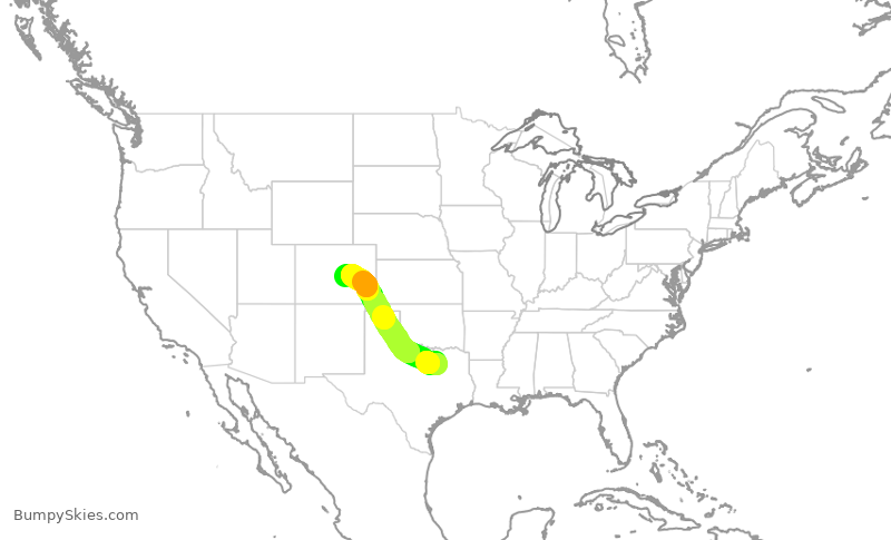 Turbulence forecast map for SWA1505, DAL to COS