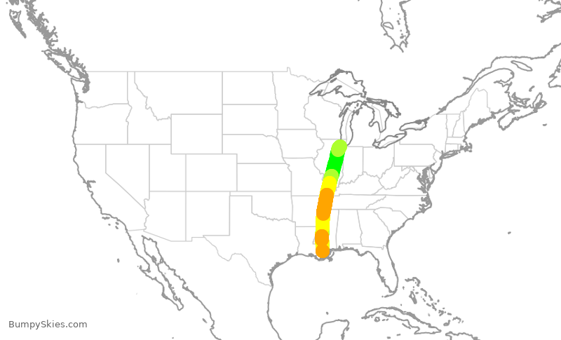 Turbulence forecast map for SWA1508, MDW to MSY