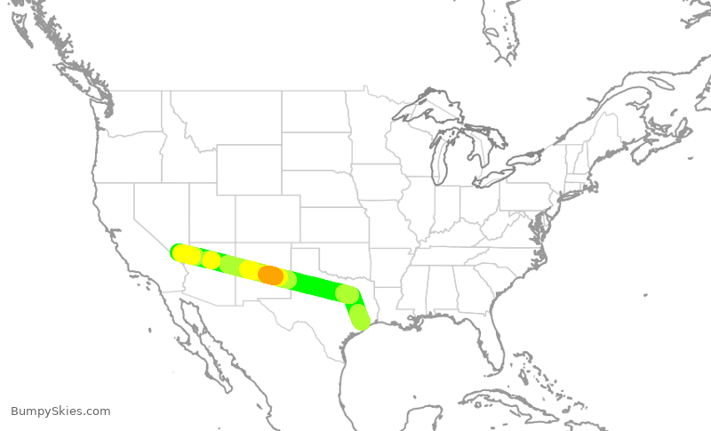 Turbulence forecast map for SWA1509, HOU to LAS