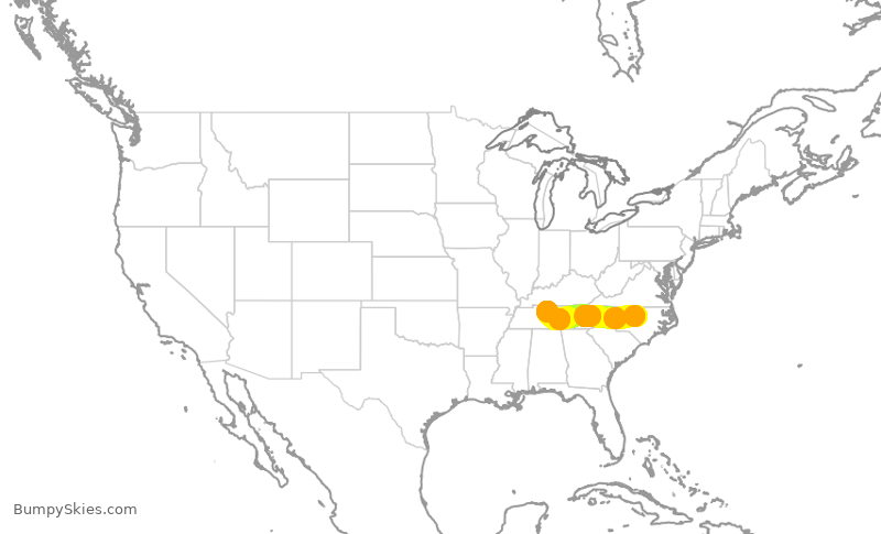 Turbulence forecast map for SWA1511, RDU to BNA