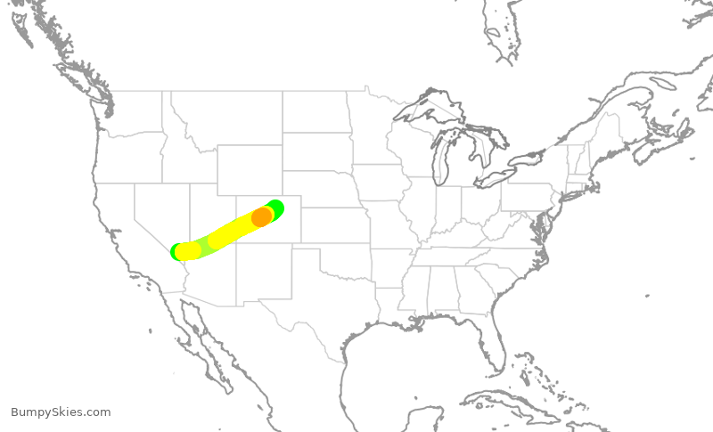 Turbulence forecast map for SWA1513, LAS to DEN