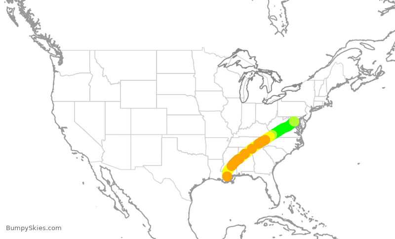 Turbulence forecast map for SWA1514, DCA to MSY