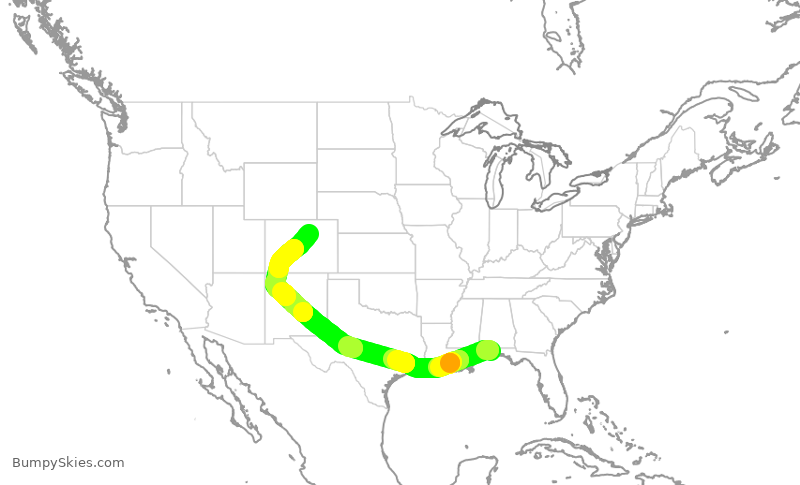 Turbulence forecast map for SWA1514, PNS to DEN