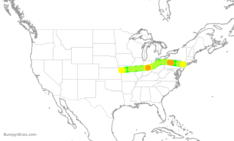 Turbulence forecast map for SWA1520, MCI to LGA