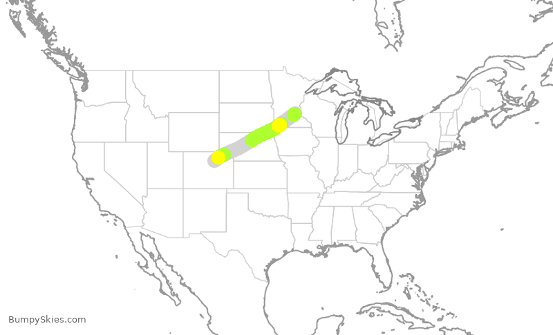 Turbulence forecast map for SWA1525, MSP to DEN
