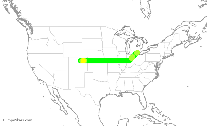 Turbulence forecast map for SWA1526, DEN to DTW