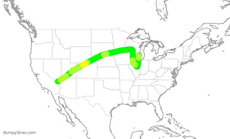 Turbulence forecast map for SWA1528, MKE to LAS