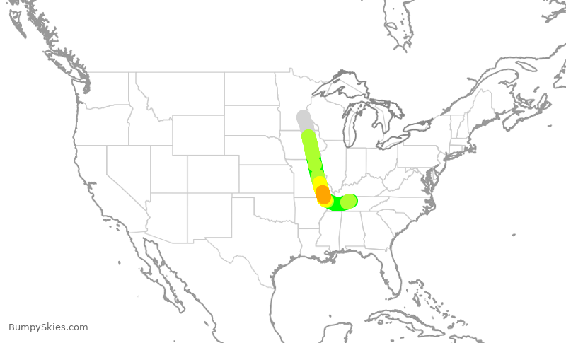 Turbulence forecast map for SWA1528, MSP to BNA