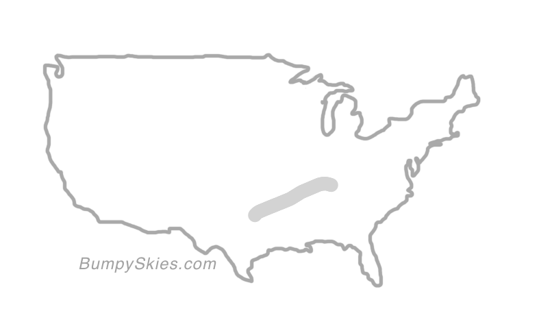 Map of continental US with illustrated flight path and turbulence forecast (described in text below)
