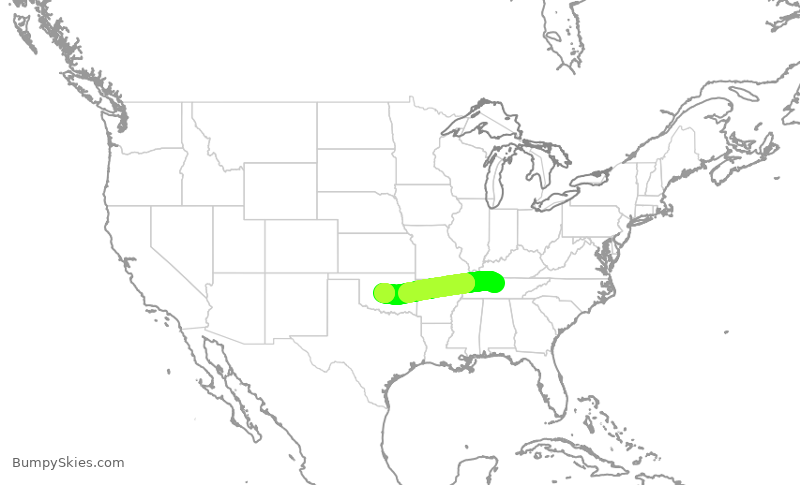 Turbulence forecast map for SWA1532, BNA to OKC
