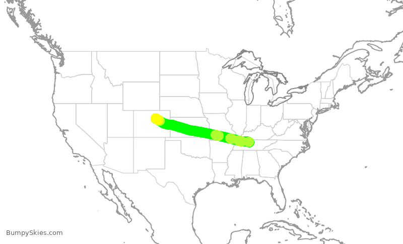 Turbulence forecast map for SWA1535, BNA to DEN