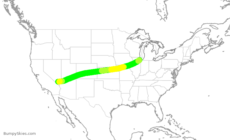 Turbulence forecast map for SWA1535, LAS to MDW